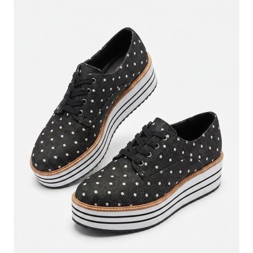 Zara Polka Dot Platform Derby Shoes Oxford Sneakers Black White Size 41 US 10